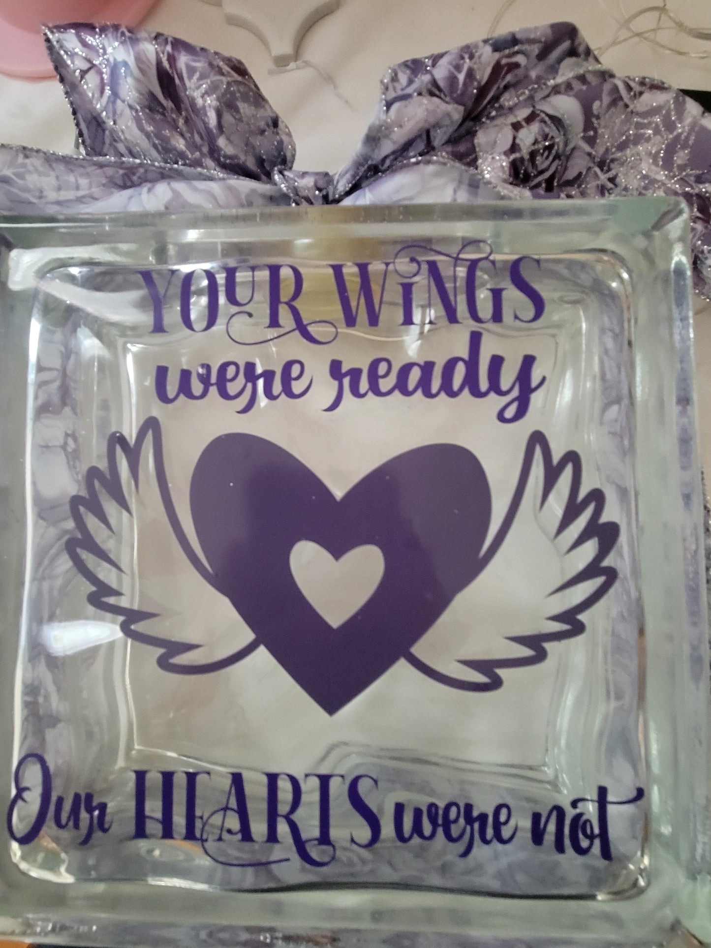 Memorial Glass Lighted Tile "Your Wings Were Ready"